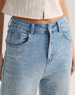 Blue Straight Sparkly Jeans