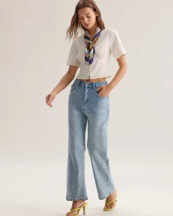 Blue Straight Sparkly Jeans