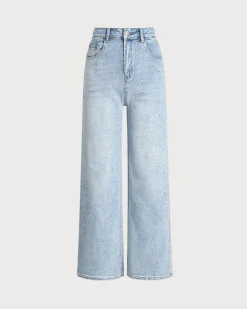 Blue Straight Sparkly Jeans