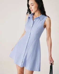 Blue Striped Button Mini Dress