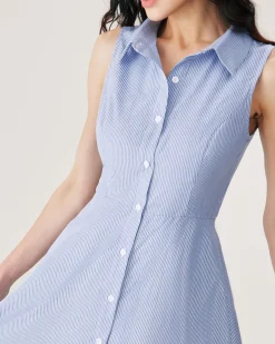 Blue Striped Button Mini Dress