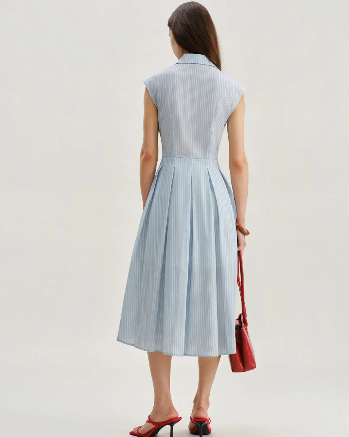 Blue Striped Cap Sleeve Midi Dress