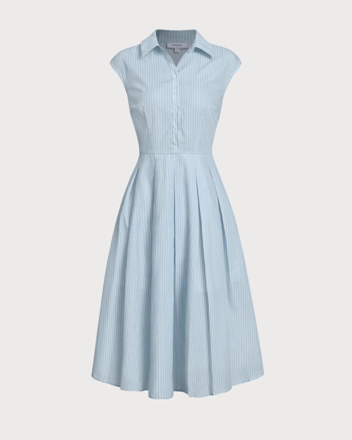 Blue Striped Cap Sleeve Midi Dress