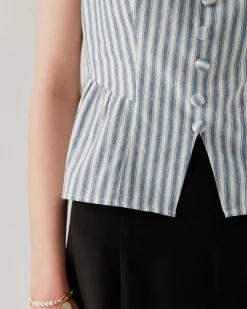 Blue Striped Square Neck Tank Top