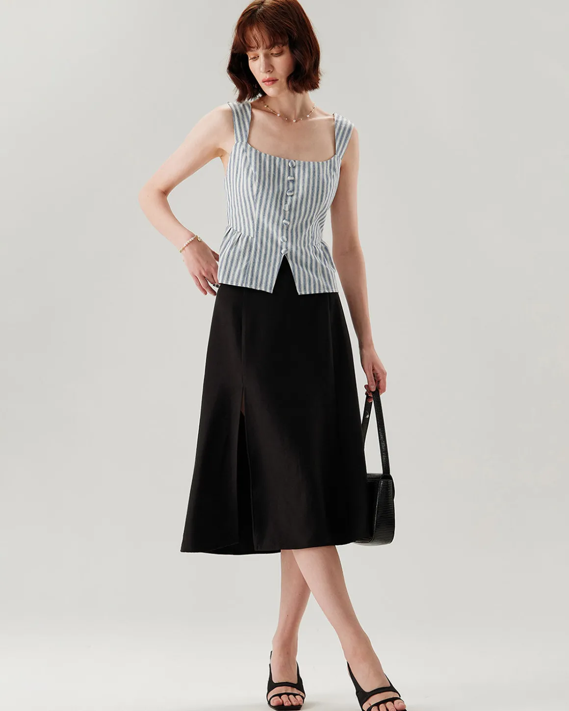 Blue Striped Square Neck Tank Top
