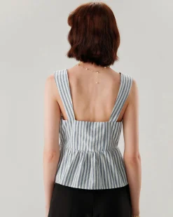 Blue Striped Square Neck Tank Top