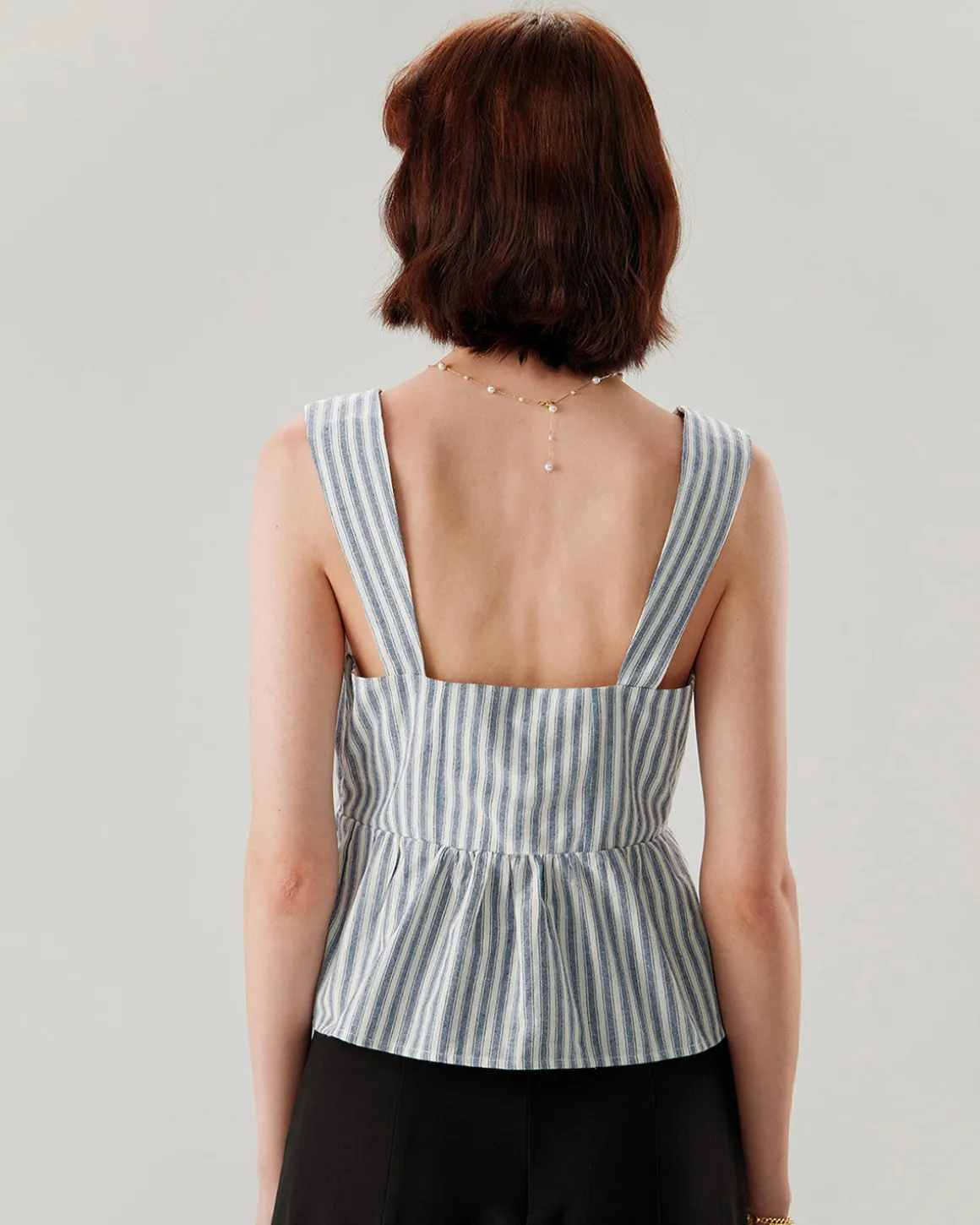 Blue Striped Square Neck Tank Top