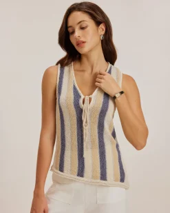Blue Striped V Neck Tank Top