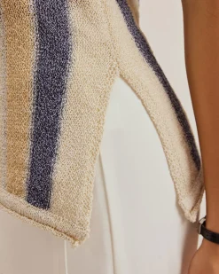 Blue Striped V Neck Tank Top