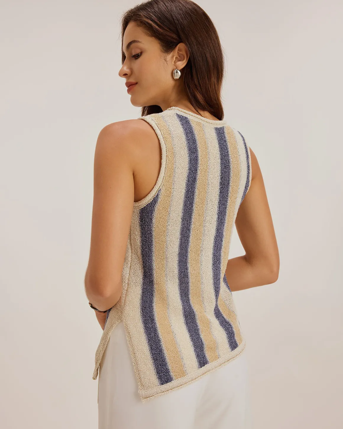 Blue Striped V Neck Tank Top