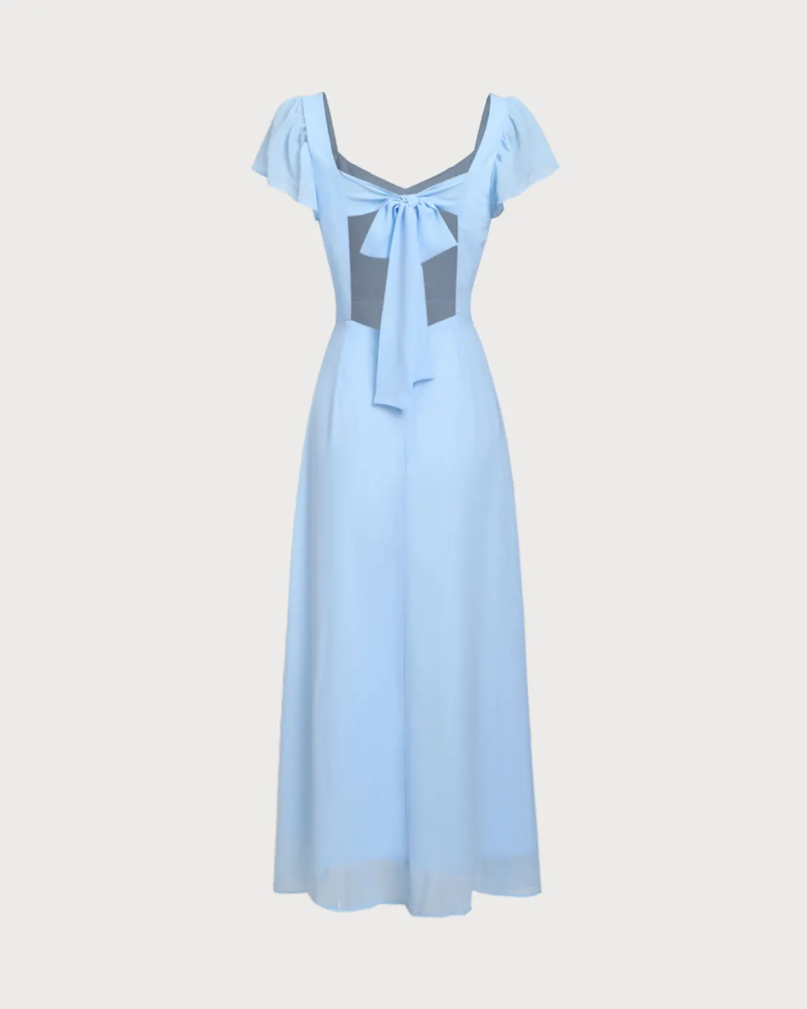 Blue Sweetheart Neck Chiffon Maxi Dress