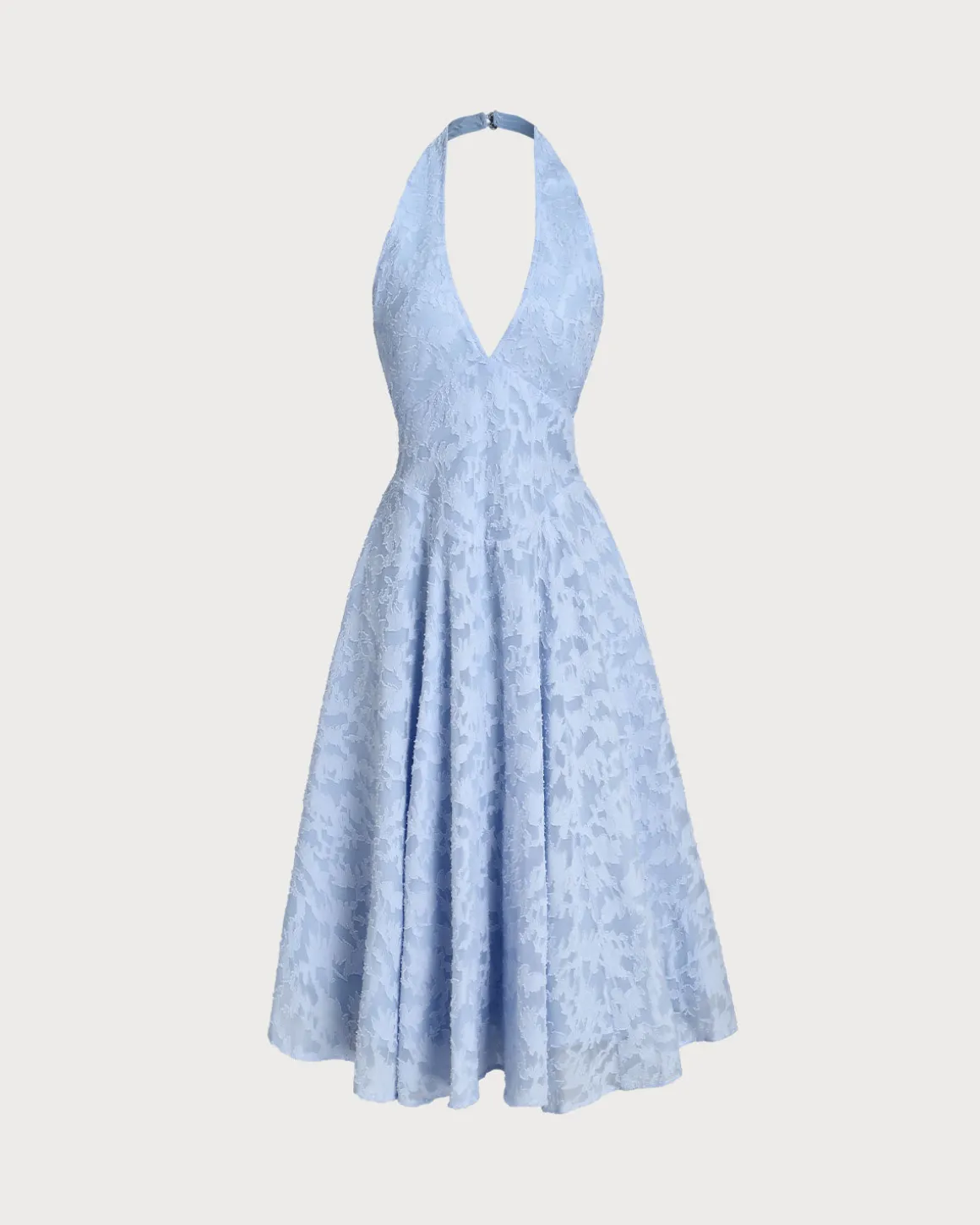 Blue Textured Backless Halter Midi Dress