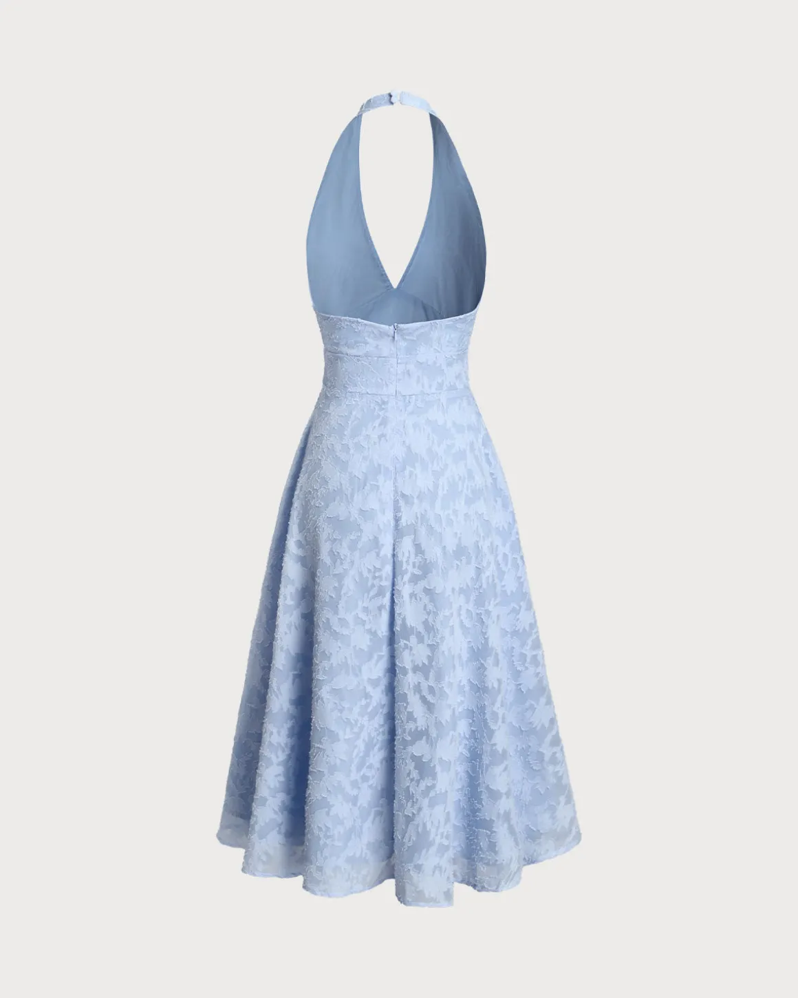 Blue Textured Backless Halter Midi Dress