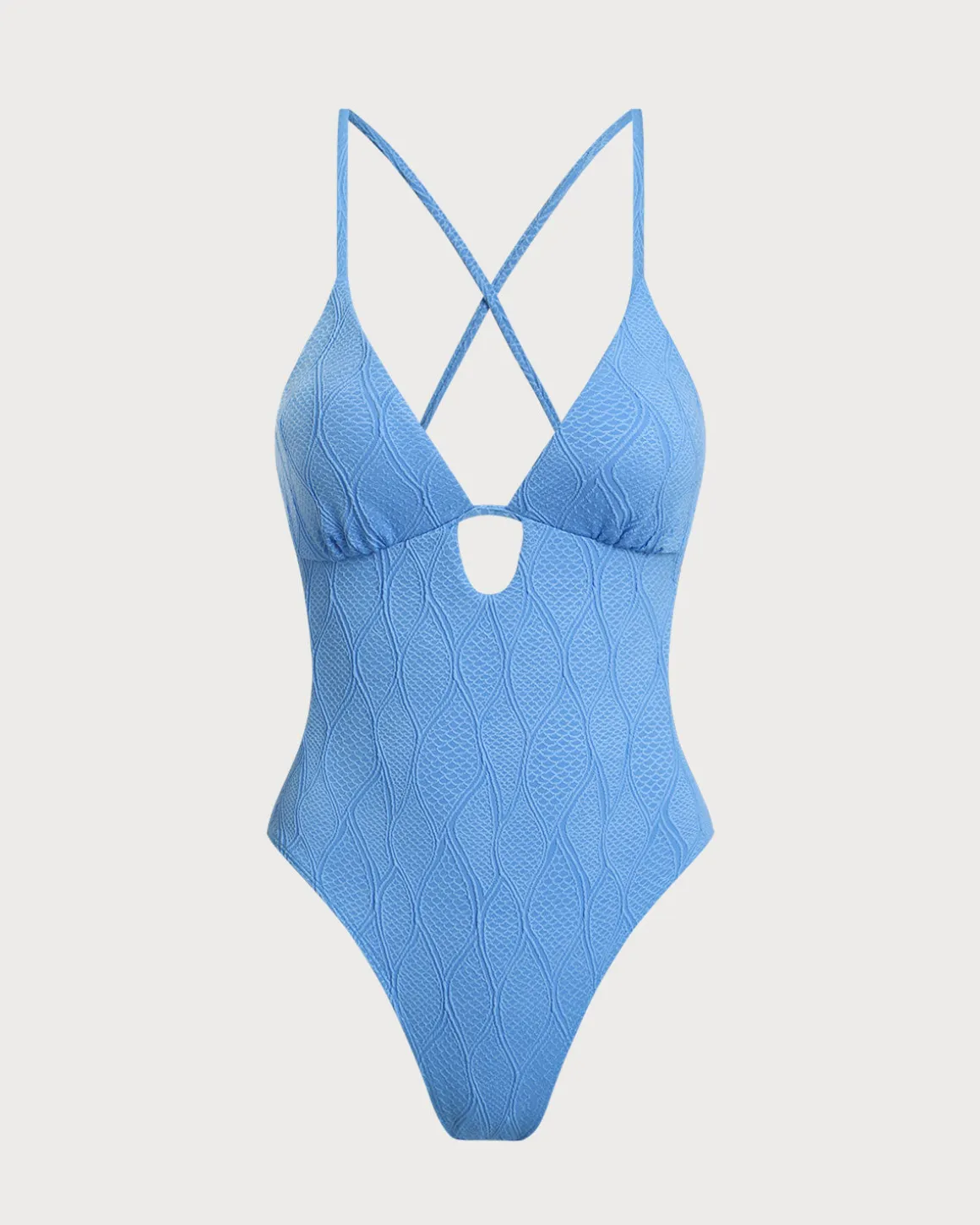 Blue Textured Bralette One-Piece Swimsuit