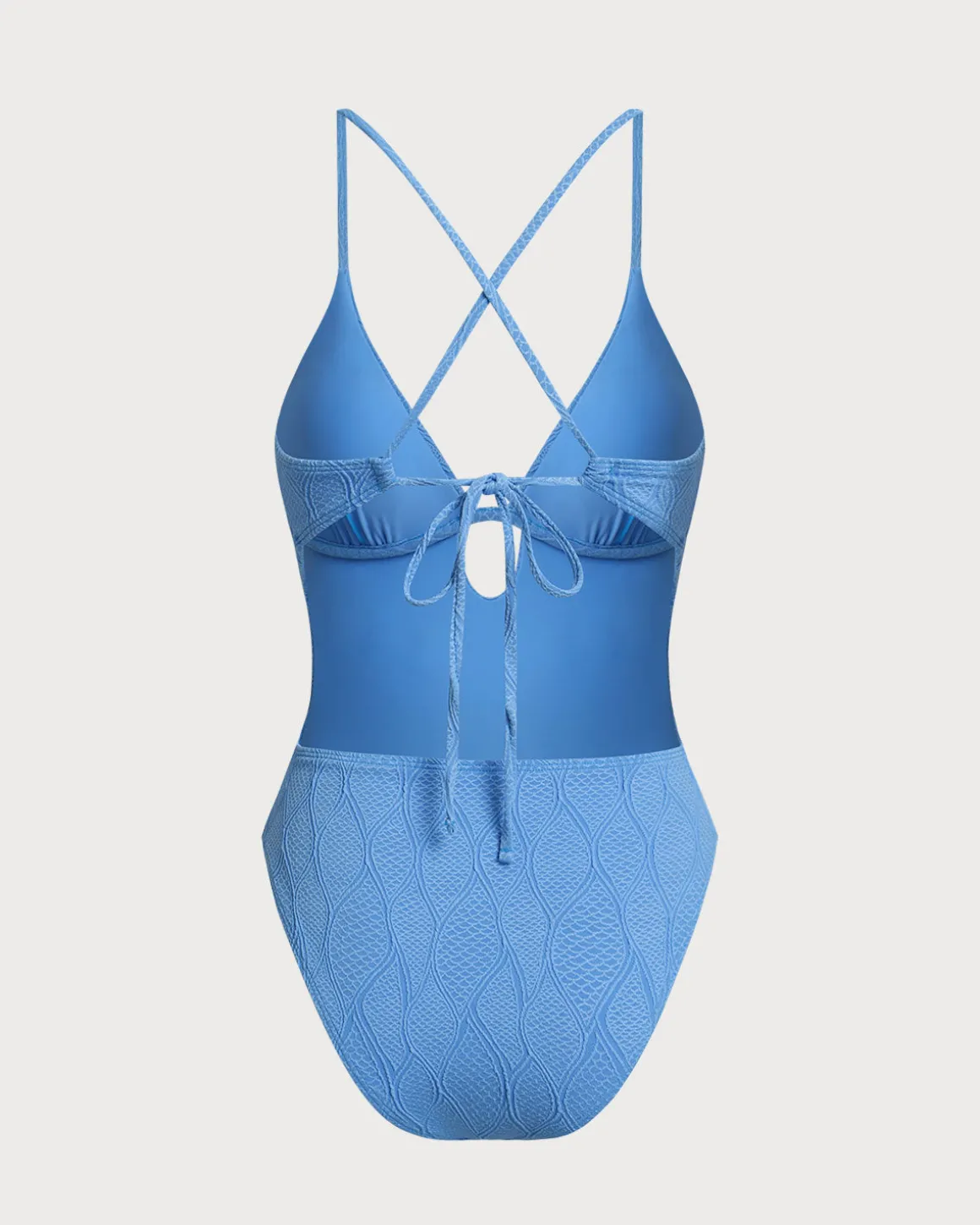 Blue Textured Bralette One-Piece Swimsuit