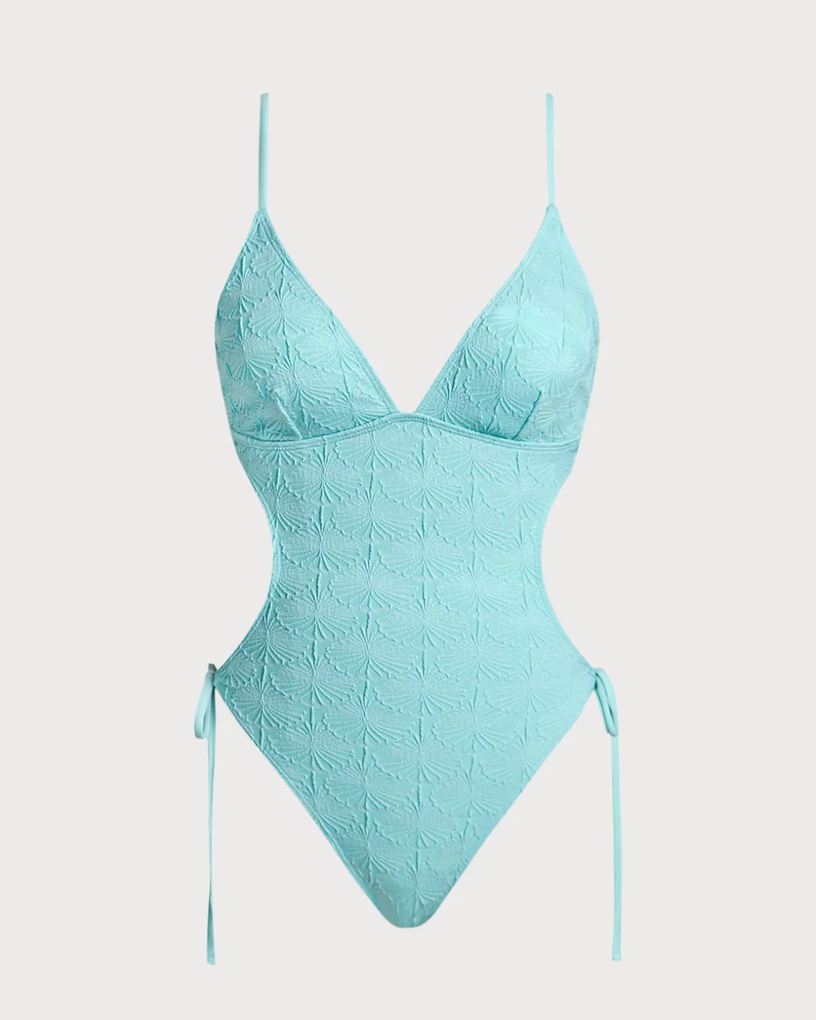 Blue Textured Bralette One-Piece Swimsuit