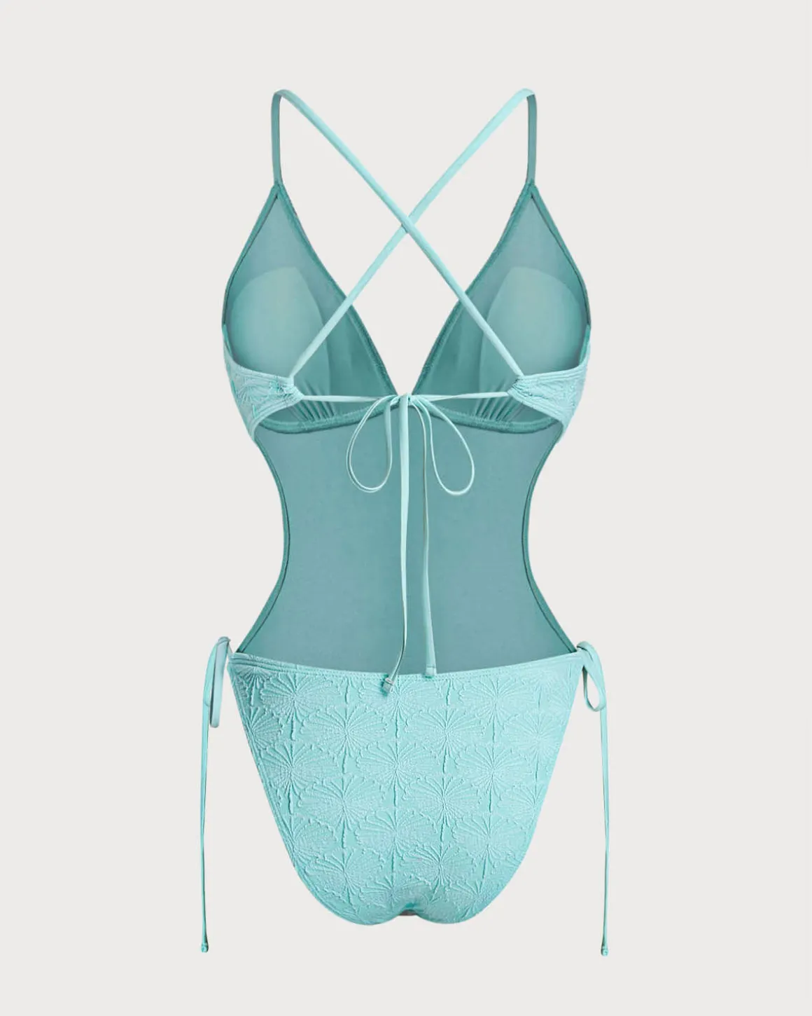 Blue Textured Bralette One-Piece Swimsuit