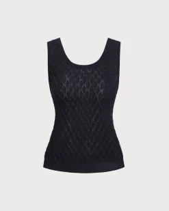Blue Textured Crochet Tank Top