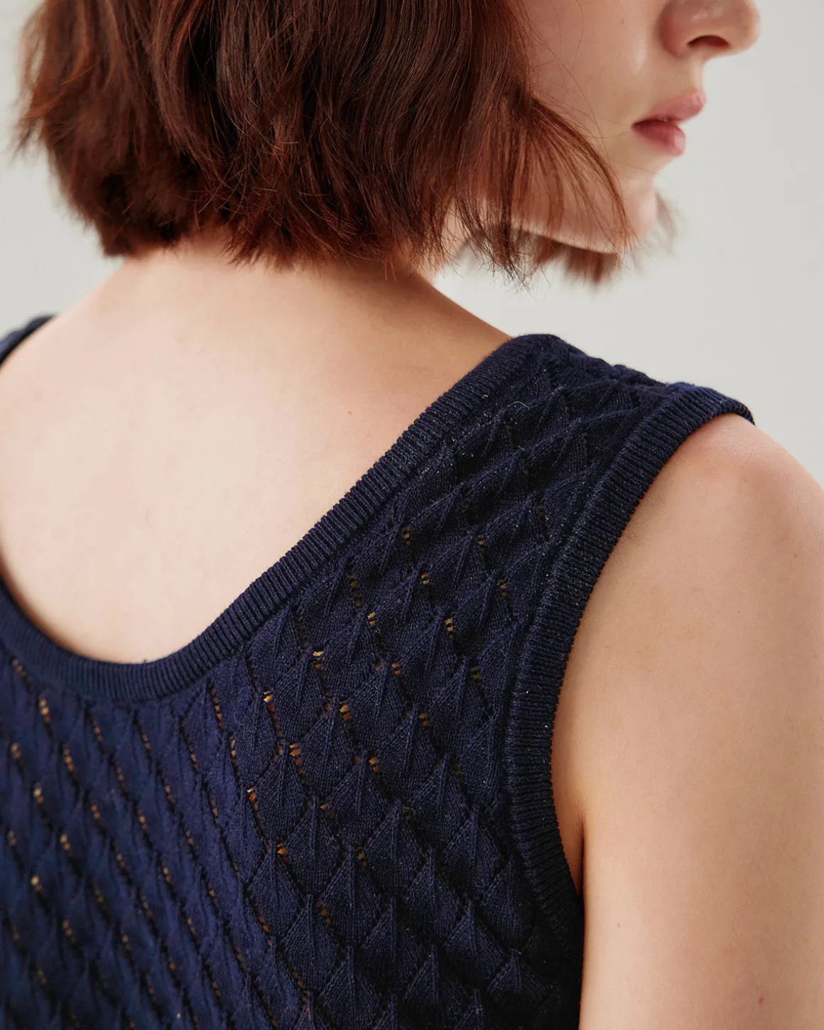 Blue Textured Crochet Tank Top