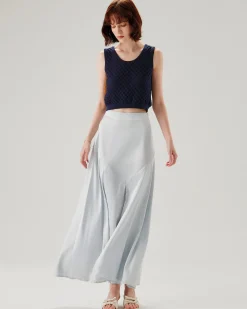 Blue Textured Crochet Tank Top