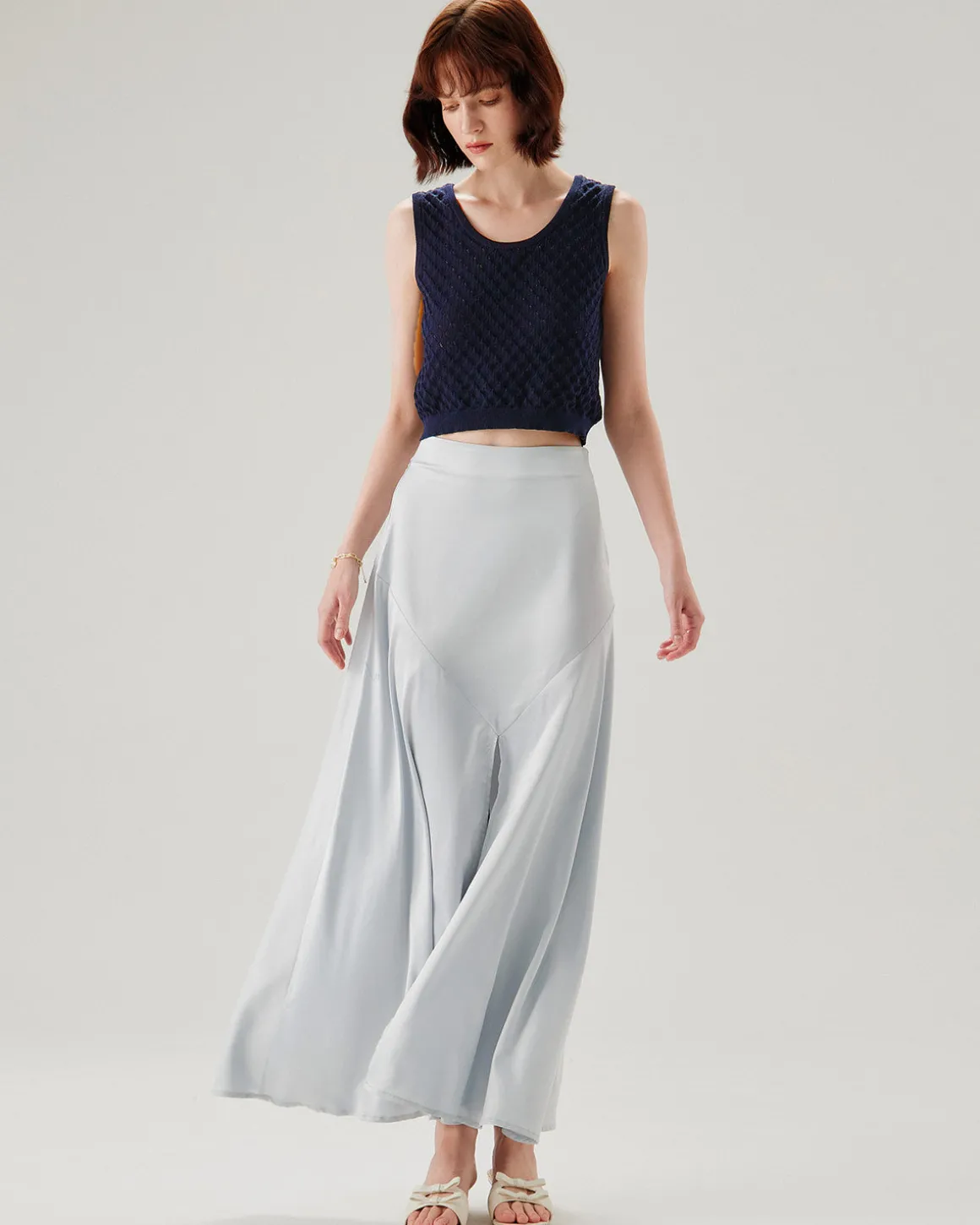 Blue Textured Crochet Tank Top