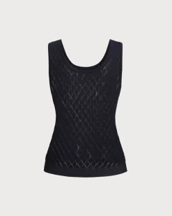 Blue Textured Crochet Tank Top