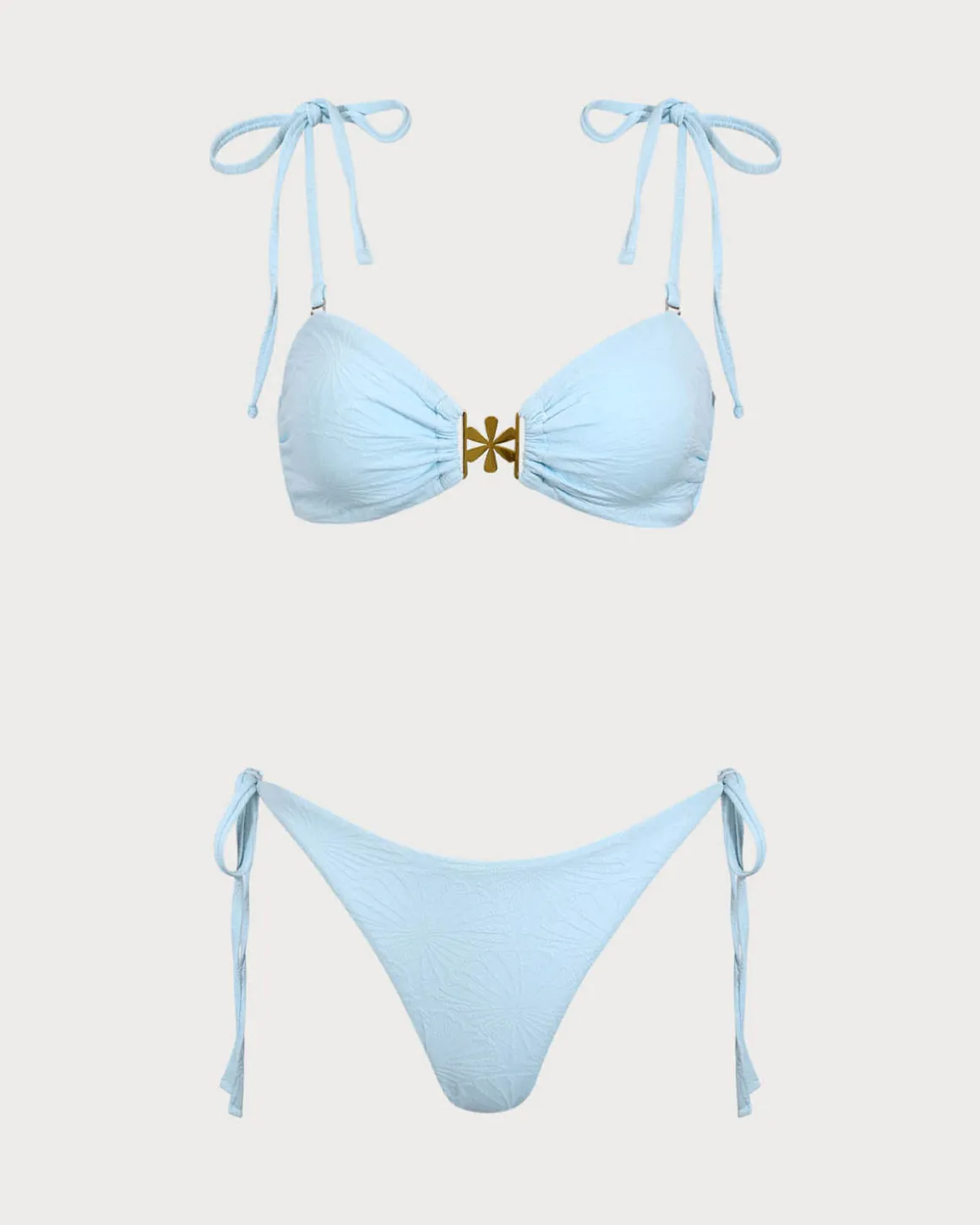 Blue Textured Drawstring Bikini Set