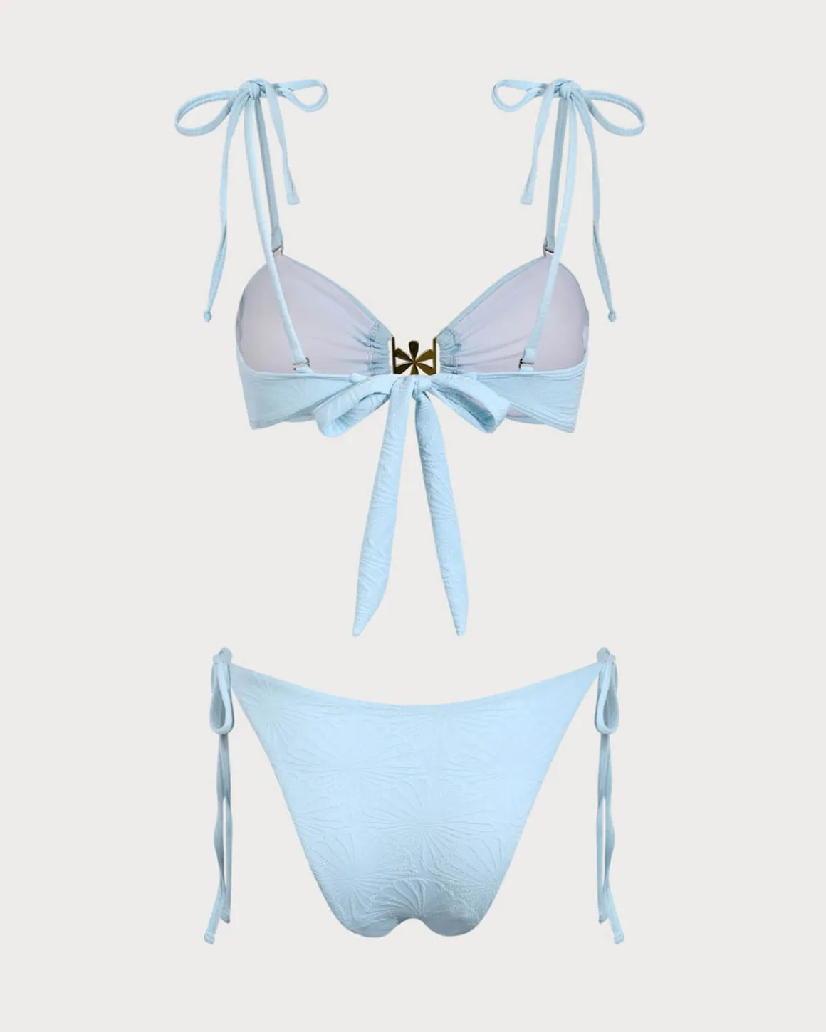 Blue Textured Drawstring Bikini Set