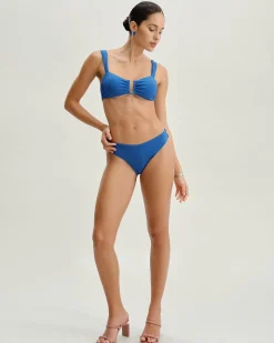 Blue Textured Low Waisted Bikini Bottoms