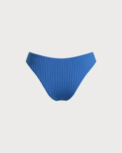 Blue Textured Low Waisted Bikini Bottoms