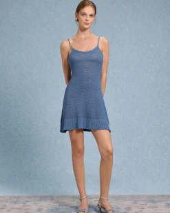 Blue U Neck Crochet Mini Dress