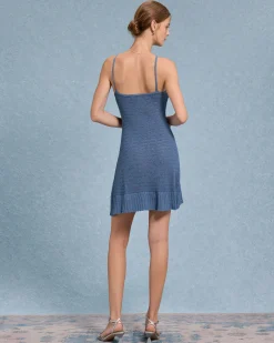 Blue U Neck Crochet Mini Dress