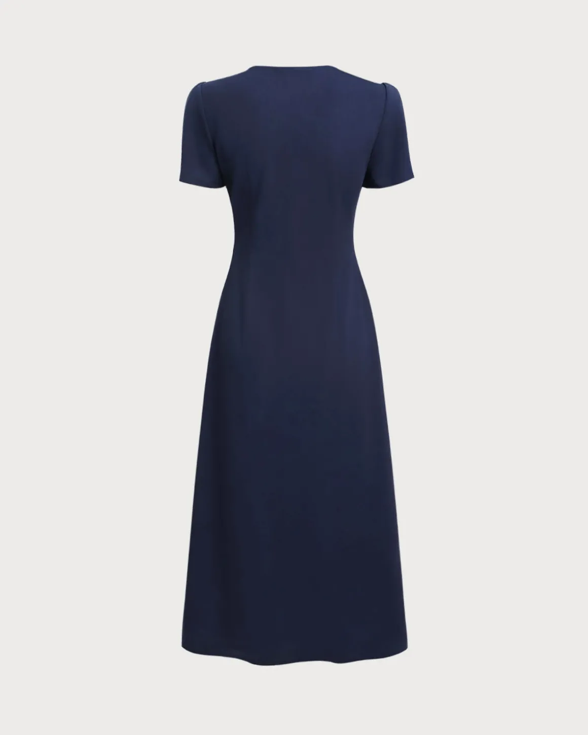 Blue V Neck Button Pleated Midi Dress