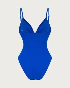 Blue V Neck O-Ring One-Piece Swimsuit