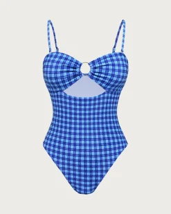 Blue Vintage Plaid One-Piece Swimsuit