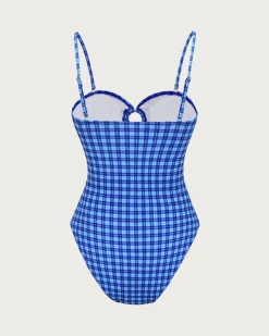 Blue Vintage Plaid One-Piece Swimsuit