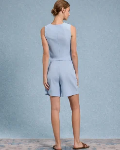 Blue V-Neck Vest Shorts Two-Piece Set
