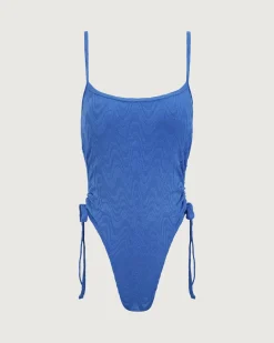 Blue Wave Textured Ruched One-Piece Swimsuit