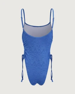 Blue Wave Textured Ruched One-Piece Swimsuit