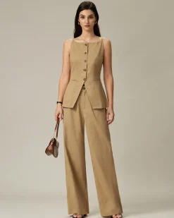 Brown Boat Neck Single Breasted Vest