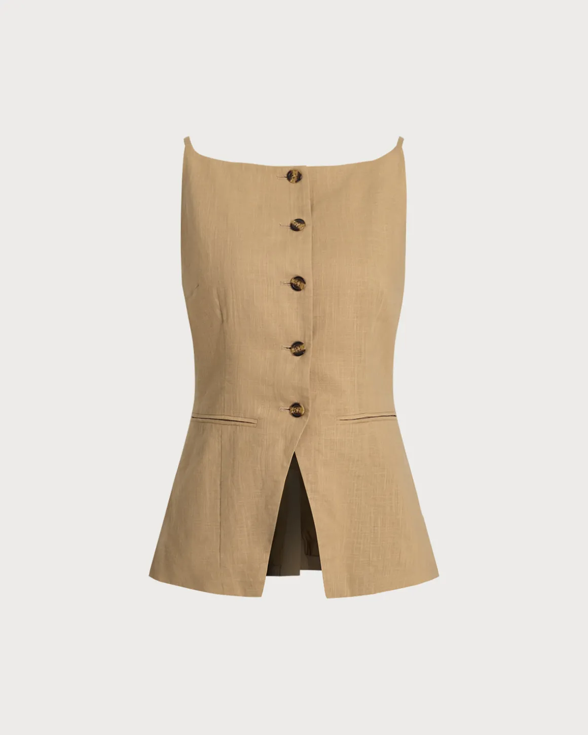Brown Boat Neck Single Breasted Vest
