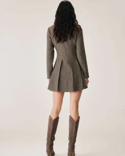 Brown Button Pleated Mini Dress