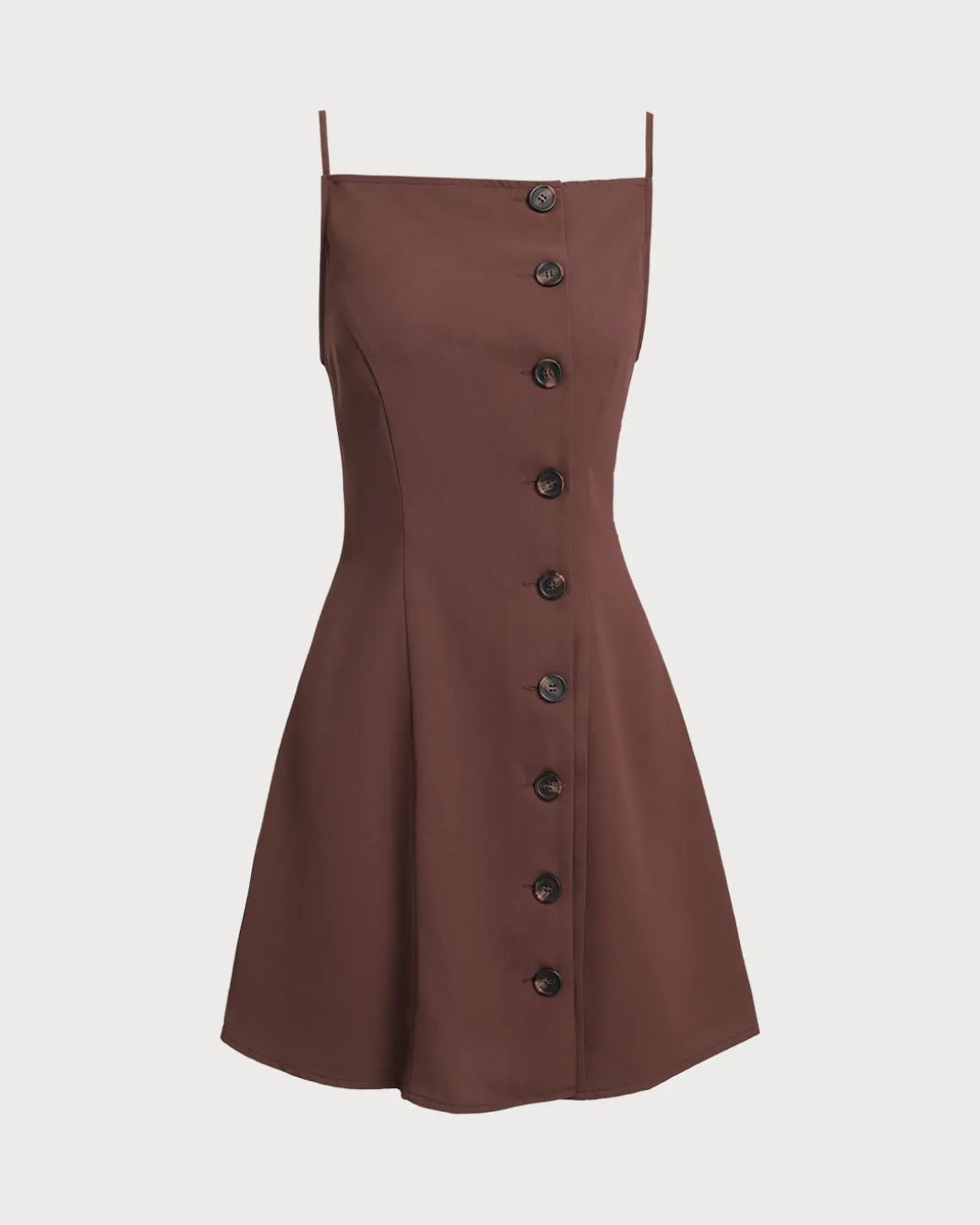Brown Button Pleated Slip Mini Dress