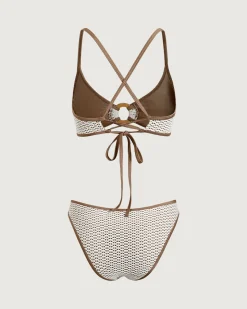 Brown Contrast O-Ring Bikini Set