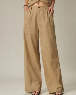 Brown Elastic Waist Pocket Straight Pants