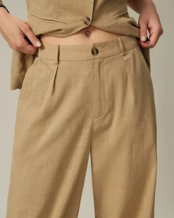 Brown Elastic Waist Pocket Straight Pants