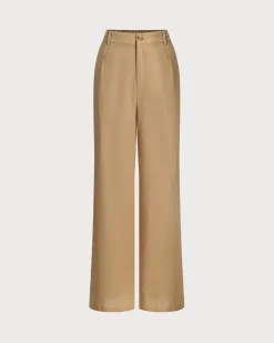 Brown Elastic Waist Pocket Straight Pants