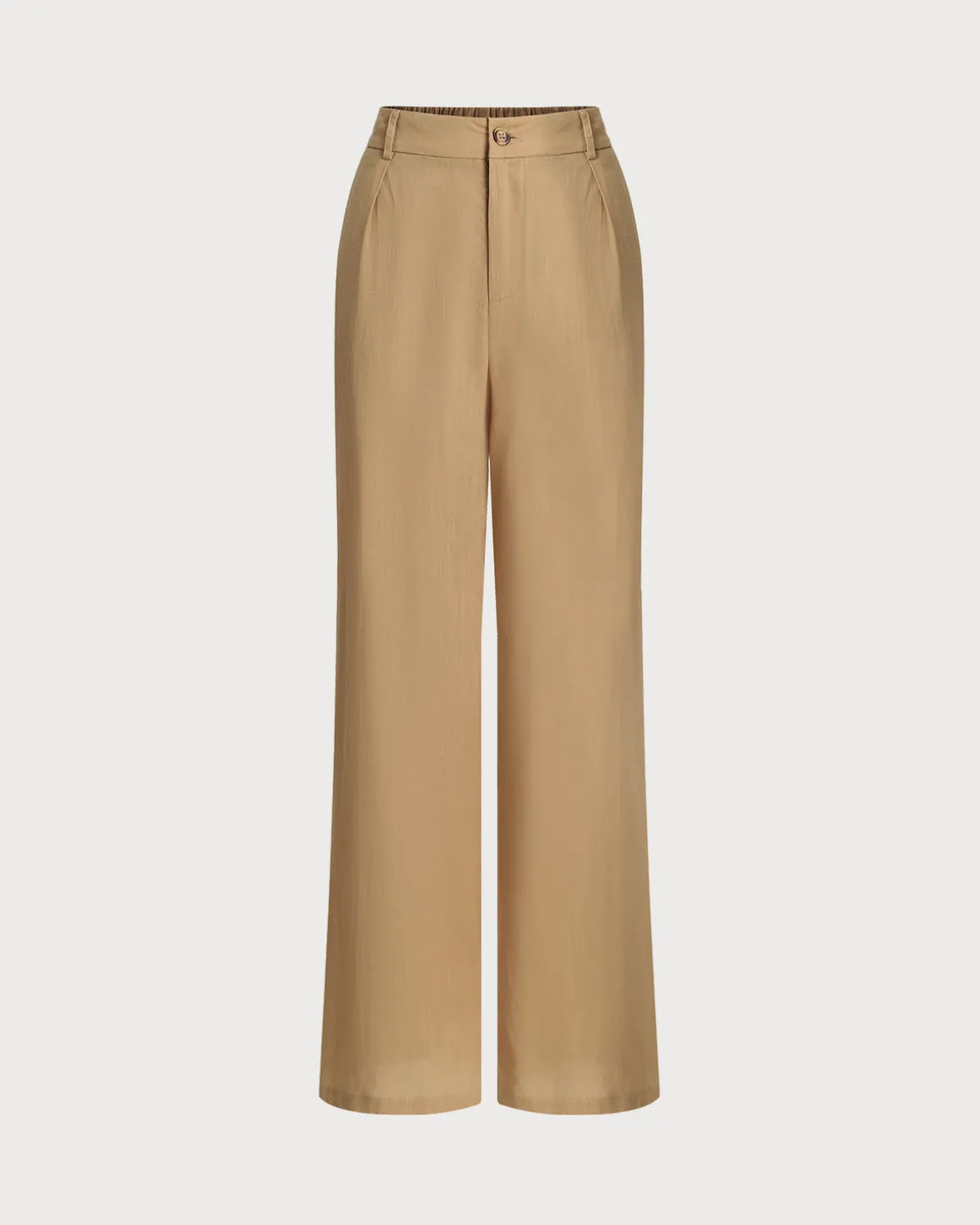 Brown Elastic Waist Pocket Straight Pants