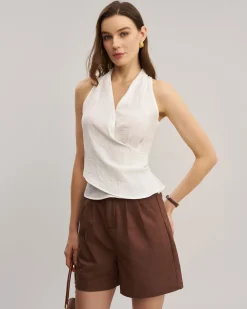 Brown Elastic Waist Pocket Shorts
