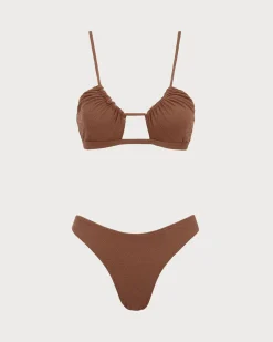 Brown Leopard Print Ruched Bikini Set